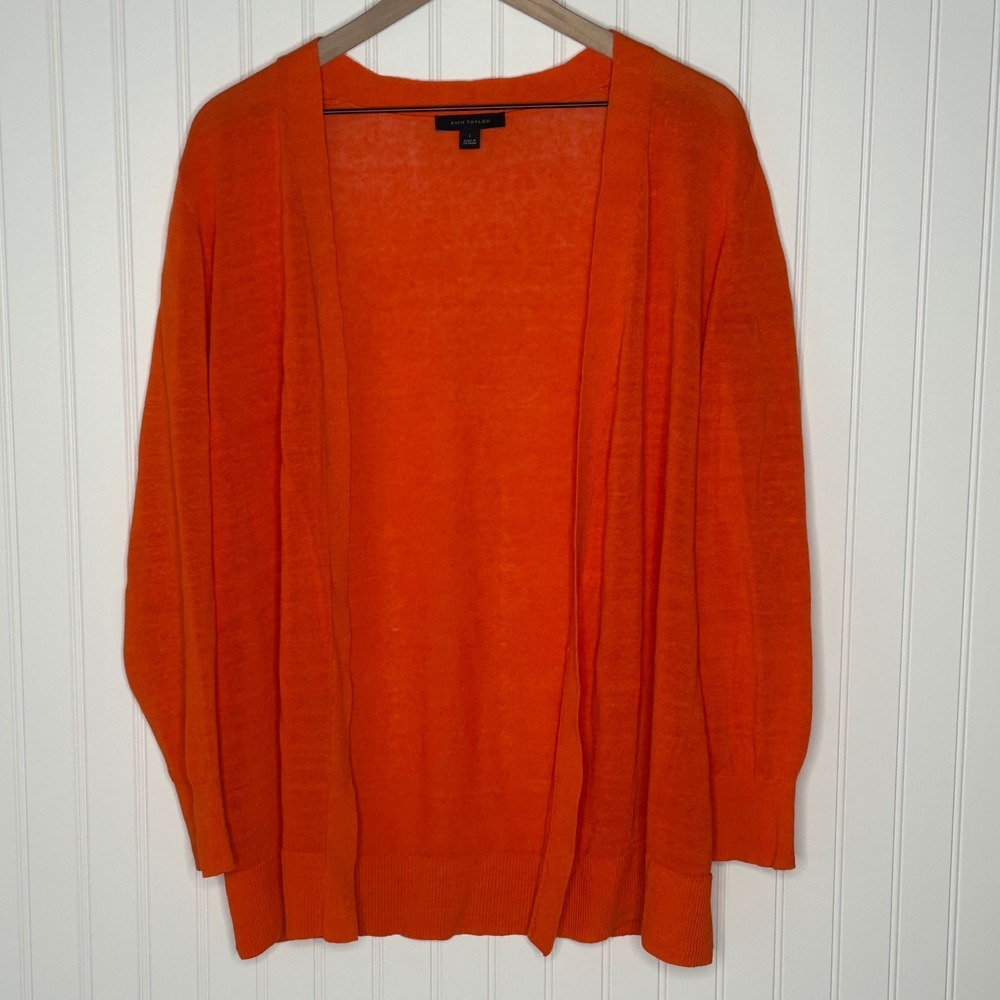 Ann Taylor Orange Lightweight Cardigan Sweater Open Front Women's Size L